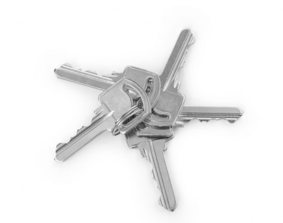 Bunch of five keys  on a white background